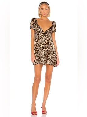 By the way. Animal Print Sweetheart Neck Puff Sleeve Mini Dress